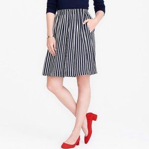 J.Crew Navy Striped Pleated Elasticized Midi Skirt